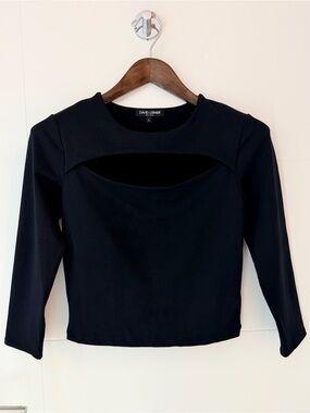 NWOT David Lerner Black Chest Bust Cutout Long-Sleeve Top